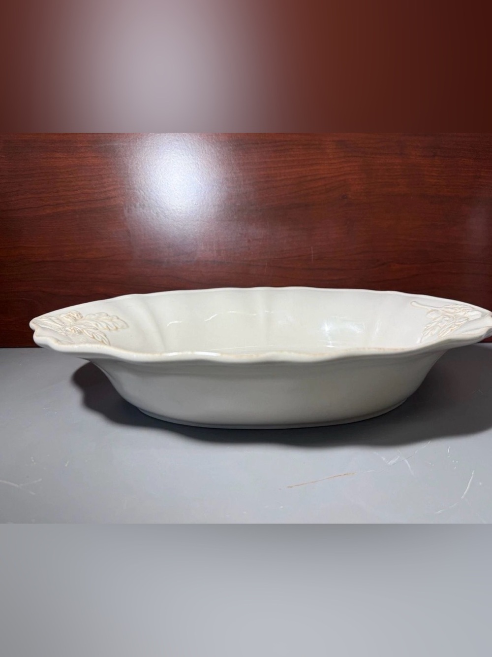 Victoria White Ceramic Oval Serving Dish Scalloped Leaf Design - Picture 5 of 10